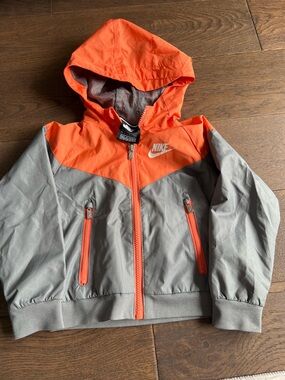 Nike Kids' Orange and Gray Hooded Windbreaker Rain Jacket